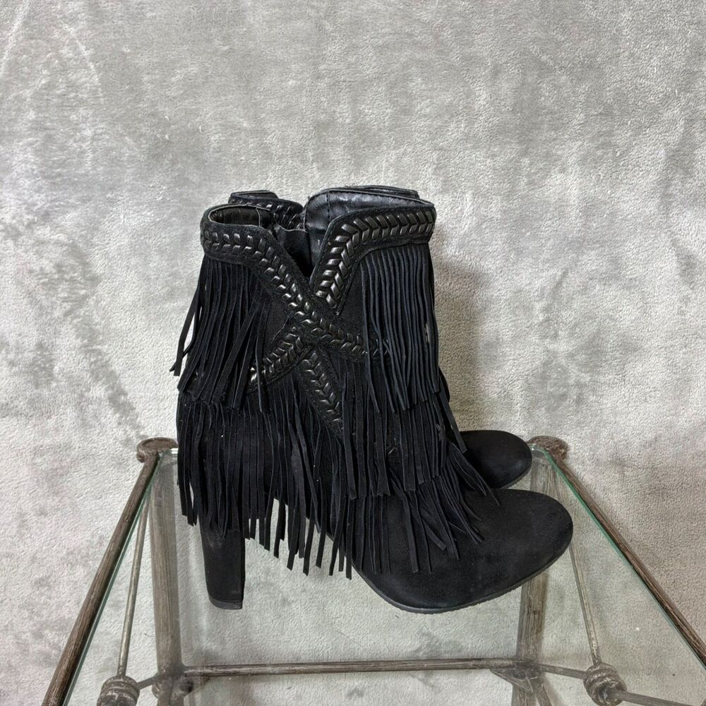 Sam Edelman Kaleb Fringe Ankle Booties Size 8 Western Boho Festival Y2k * read